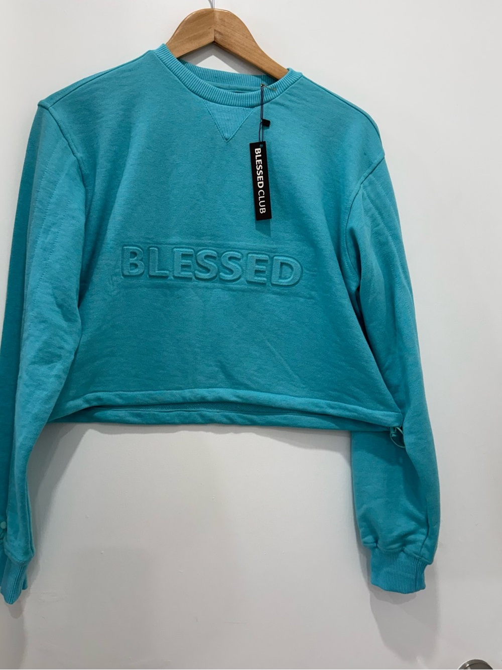 NWT Blessed Club BLESSED Cropped Sweatshirt XS Turquoise NWT